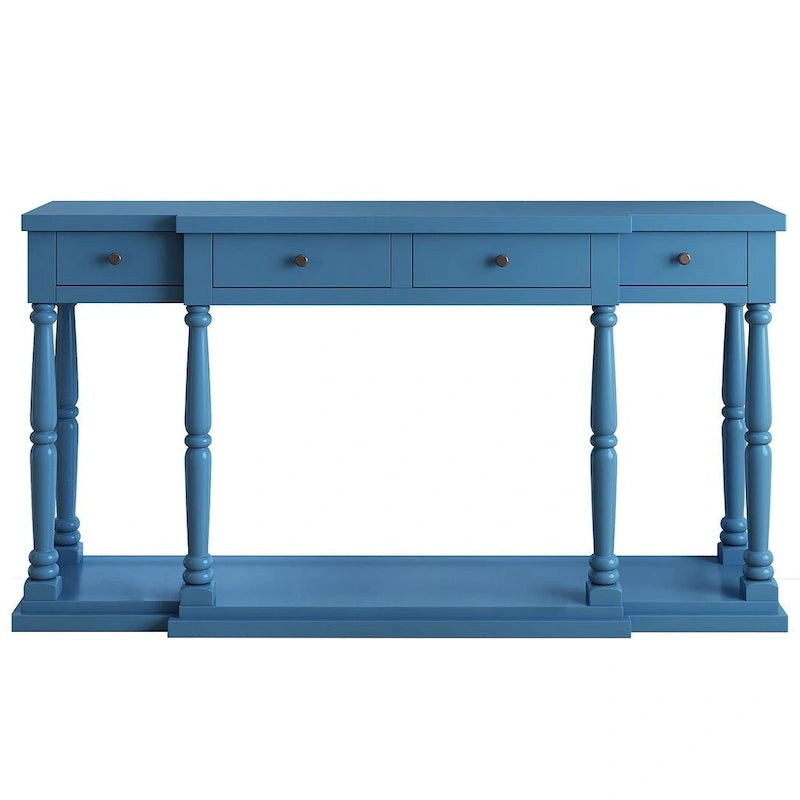Console rétro à 4 tiroirs et 1 étagère, table d'entrée classique, table d'appoint pour canapé avec rangement