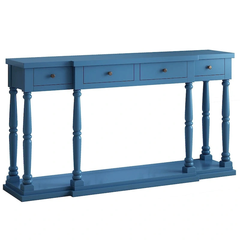 Console rétro à 4 tiroirs et 1 étagère, table d'entrée classique, table d'appoint pour canapé avec rangement