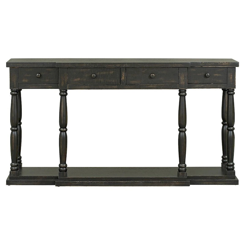 Console rétro à 4 tiroirs et 1 étagère, table d'entrée classique, table d'appoint pour canapé avec rangement
