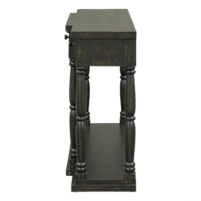 Console rétro à 4 tiroirs et 1 étagère, table d'entrée classique, table d'appoint pour canapé avec rangement