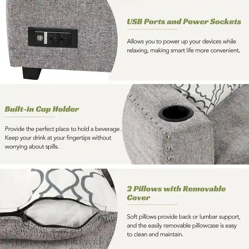 Fauteuil inclinable motorisé à dossier haut en tissu bouclé de 35,5 po