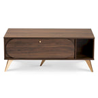 Table basse en bois au fini noyer brun et or, style Mid-Century