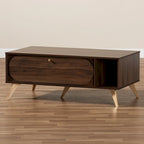 Table basse en bois au fini noyer brun et or, style Mid-Century