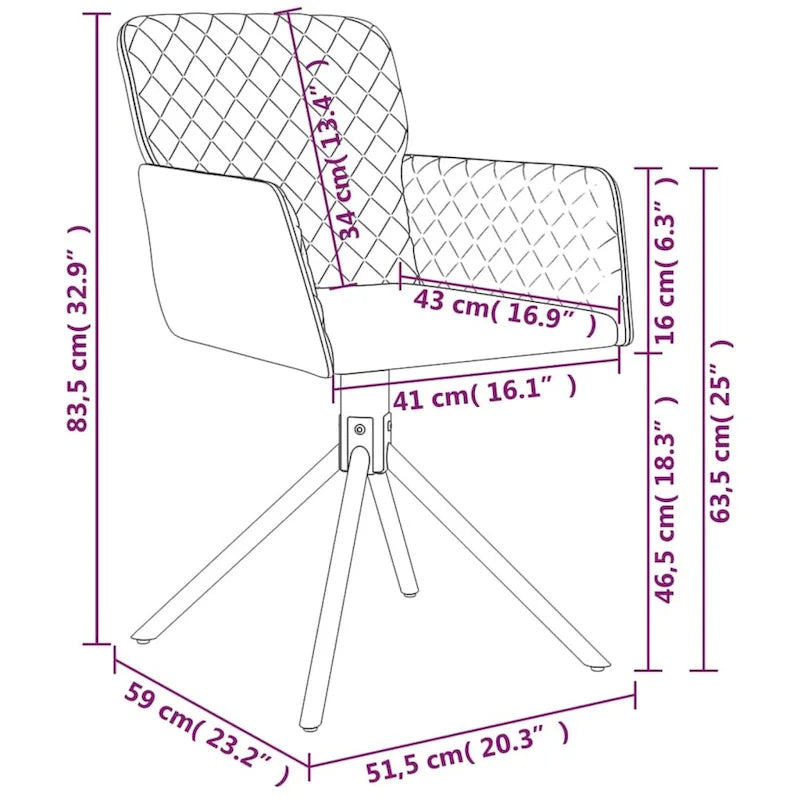 Chaises de salle à manger pivotantes, 2 pièces, fauteuils d'appoint modernes rembourrés en velours - 20,3 x 23,2 x 32,9