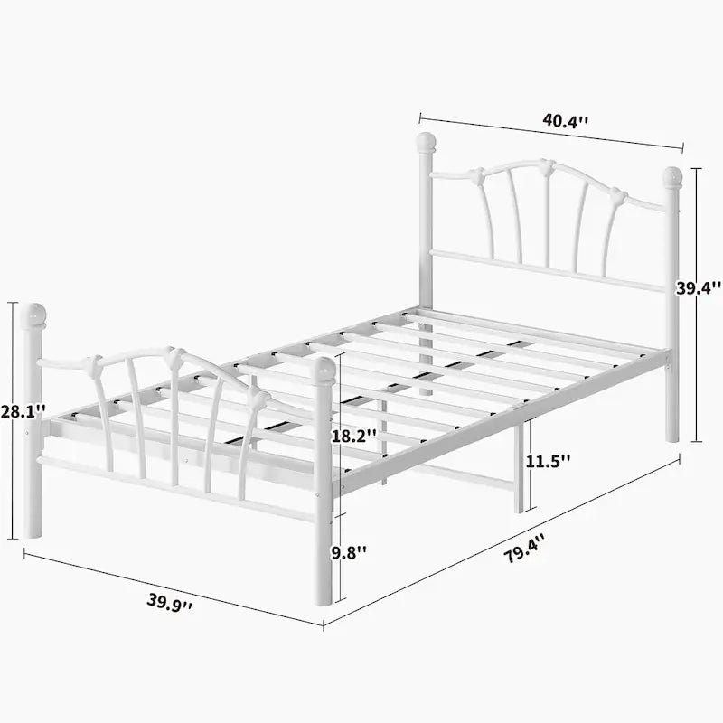 Cadre de lit plateforme simple avec tête de lit Cœur en fer forgé