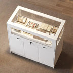 Meuble de présentation et de rangement pour bijoux avec plateau en verre et commode sécurisée