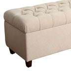 Banc en bois capitonné en tissu avec rangement à charnière, crème et marron