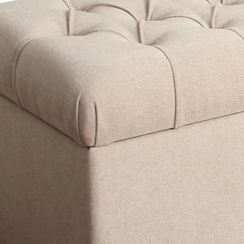 Banc en bois capitonné en tissu avec rangement à charnière, crème et marron