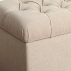 Banc en bois capitonné en tissu avec rangement à charnière, crème et marron