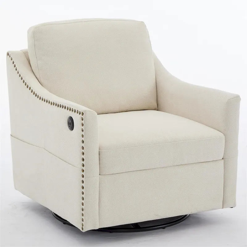 Fauteuil pivotant d'appoint en tissu moderne avec ports USB