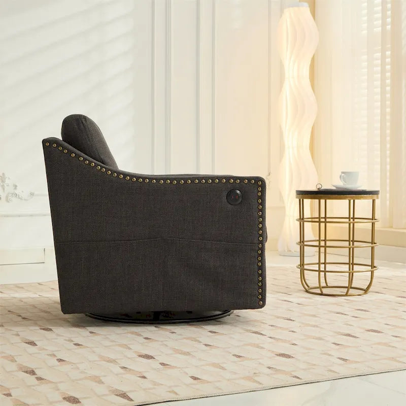 Fauteuil pivotant d'appoint en tissu moderne avec ports USB