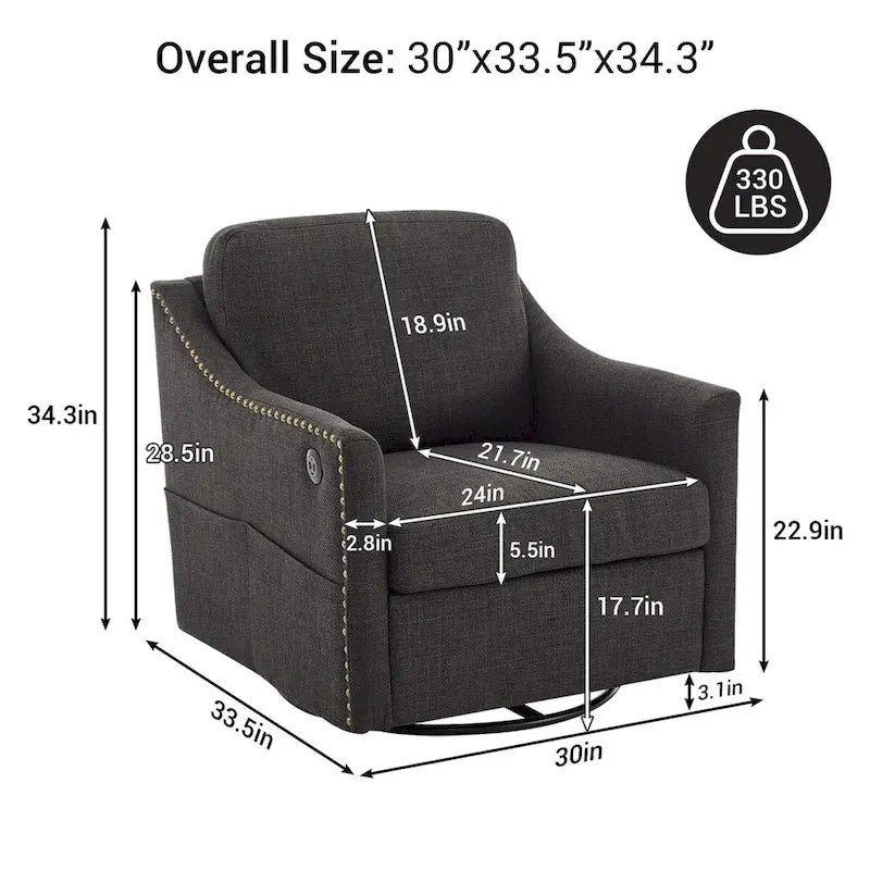 Fauteuil pivotant d'appoint en tissu moderne avec ports USB