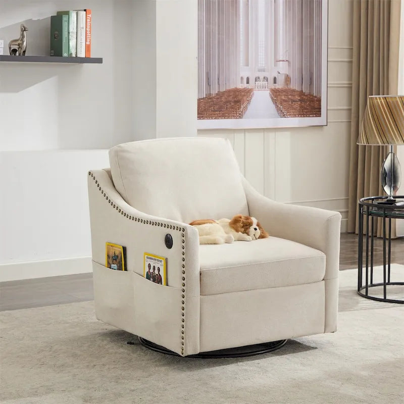 Fauteuil pivotant d'appoint en tissu moderne avec ports USB