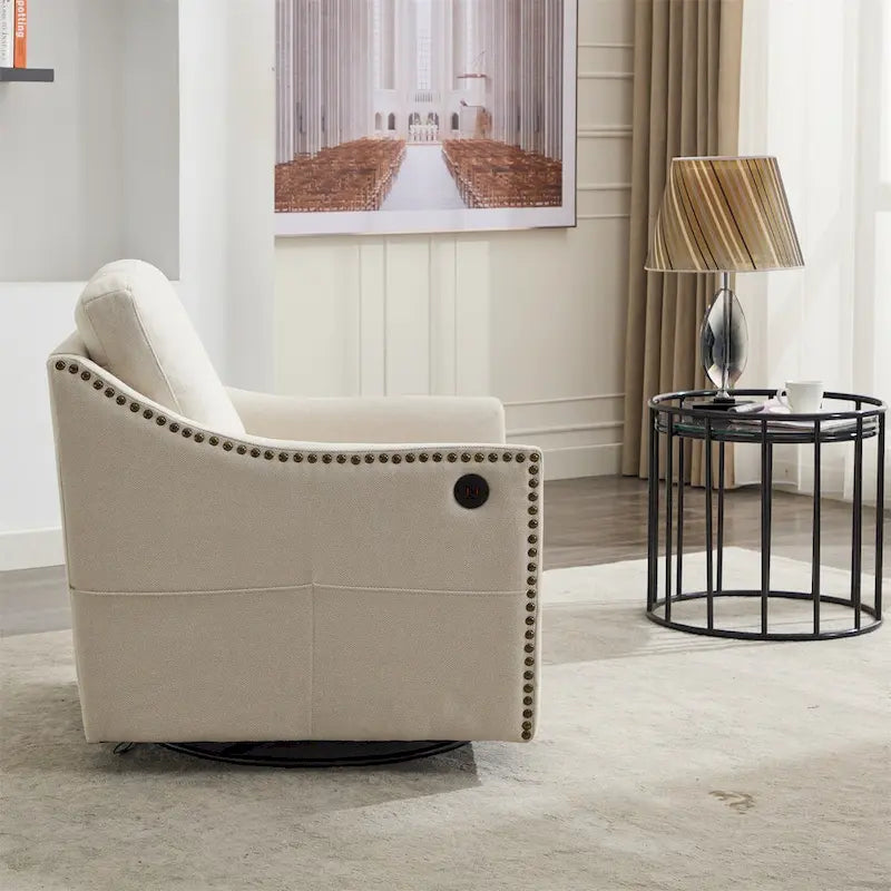 Fauteuil pivotant d'appoint en tissu moderne avec ports USB