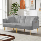 Canapé-lit futon en velours avec pieds en métal doré pour salon, entrée, couloir, bureau