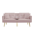 Canapé-lit futon en velours avec pieds en métal doré pour salon, entrée, couloir, bureau