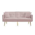 Canapé-lit futon en velours avec pieds en métal doré pour salon, entrée, couloir, bureau