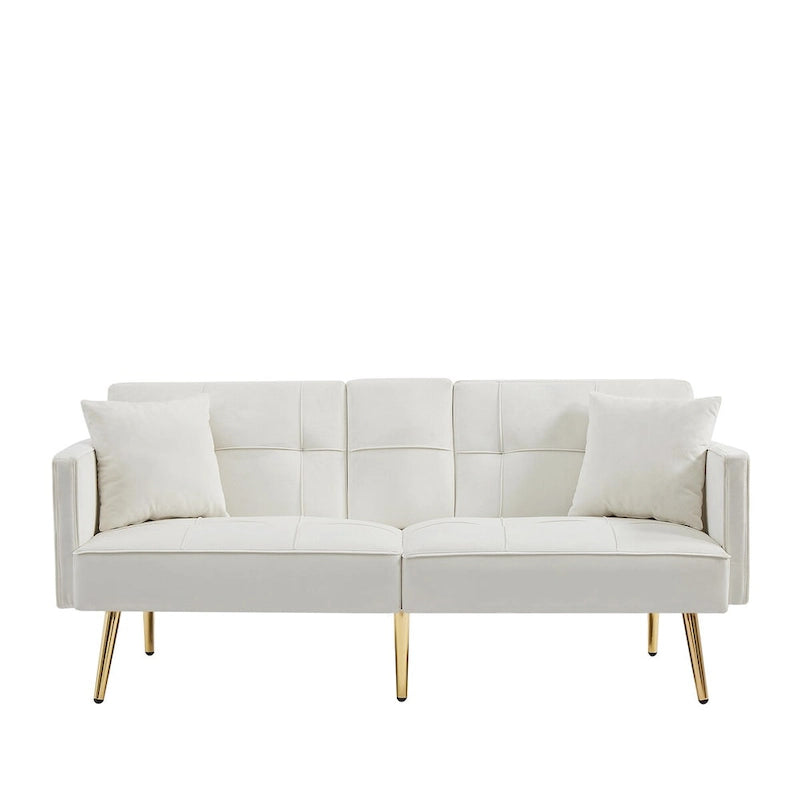 Canapé-lit futon en velours avec pieds en métal doré pour salon, entrée, couloir, bureau