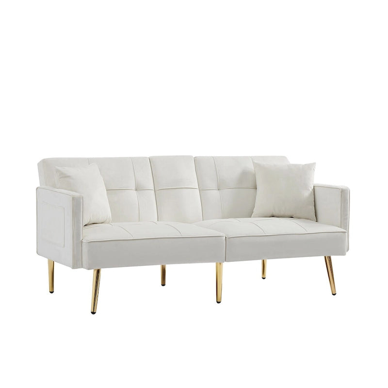 Canapé-lit futon en velours avec pieds en métal doré pour salon, entrée, couloir, bureau