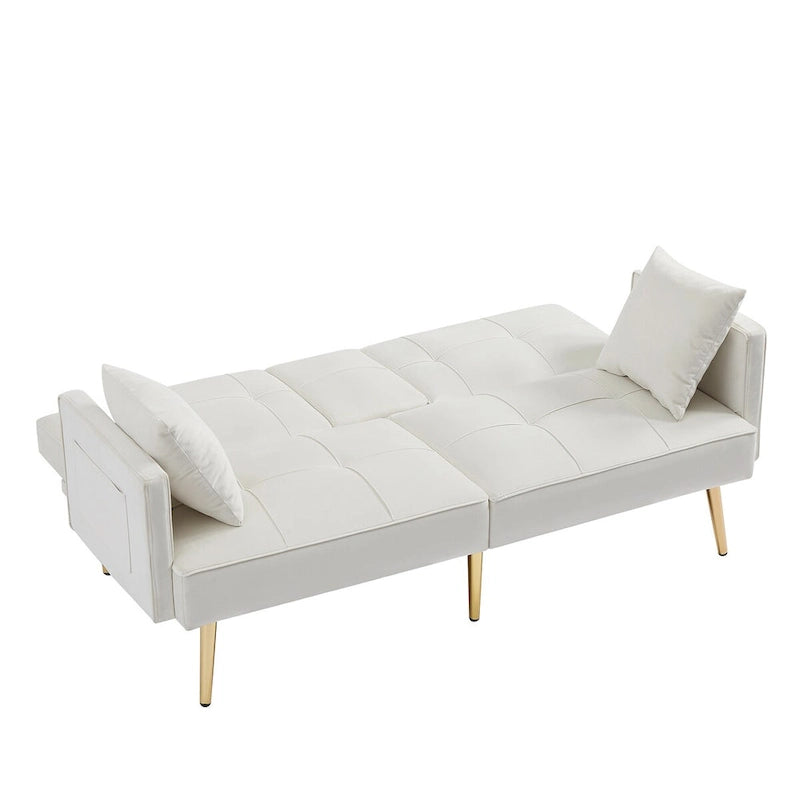 Canapé-lit futon en velours avec pieds en métal doré pour salon, entrée, couloir, bureau