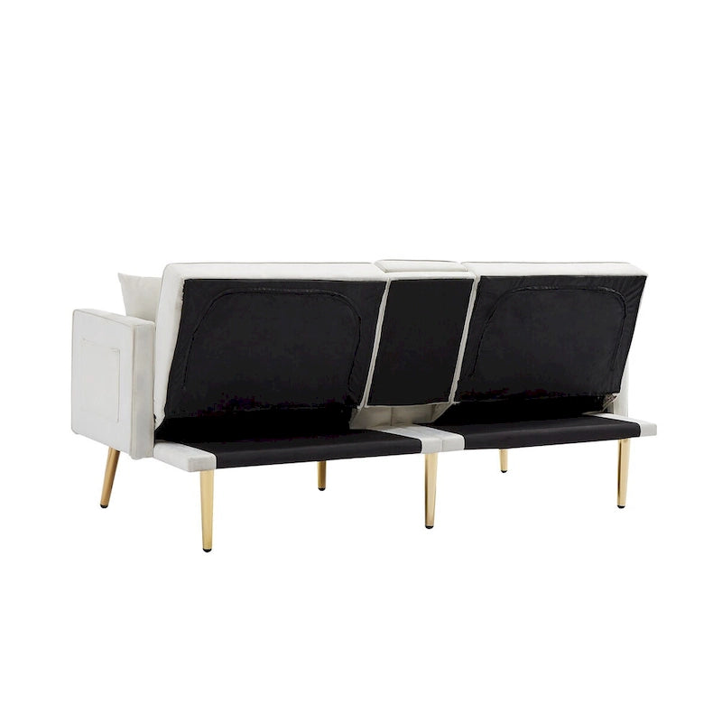 Canapé-lit futon en velours avec pieds en métal doré pour salon, entrée, couloir, bureau