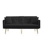 Canapé-lit futon en velours avec pieds en métal doré pour salon, entrée, couloir, bureau