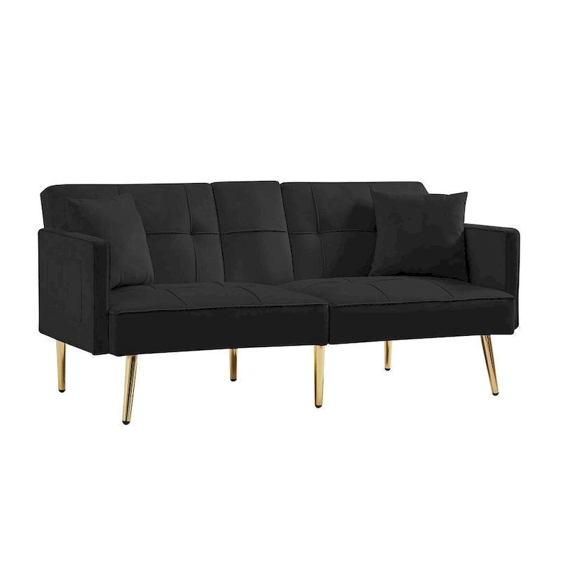 Canapé-lit futon en velours avec pieds en métal doré pour salon, entrée, couloir, bureau