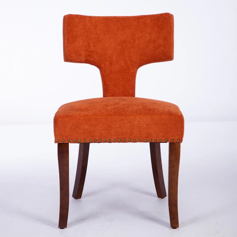 Chaises de salle à manger modernes, chaise d'appoint rembourrée en tissu lin style fermier, dossier incurvé avec clous en cuivre