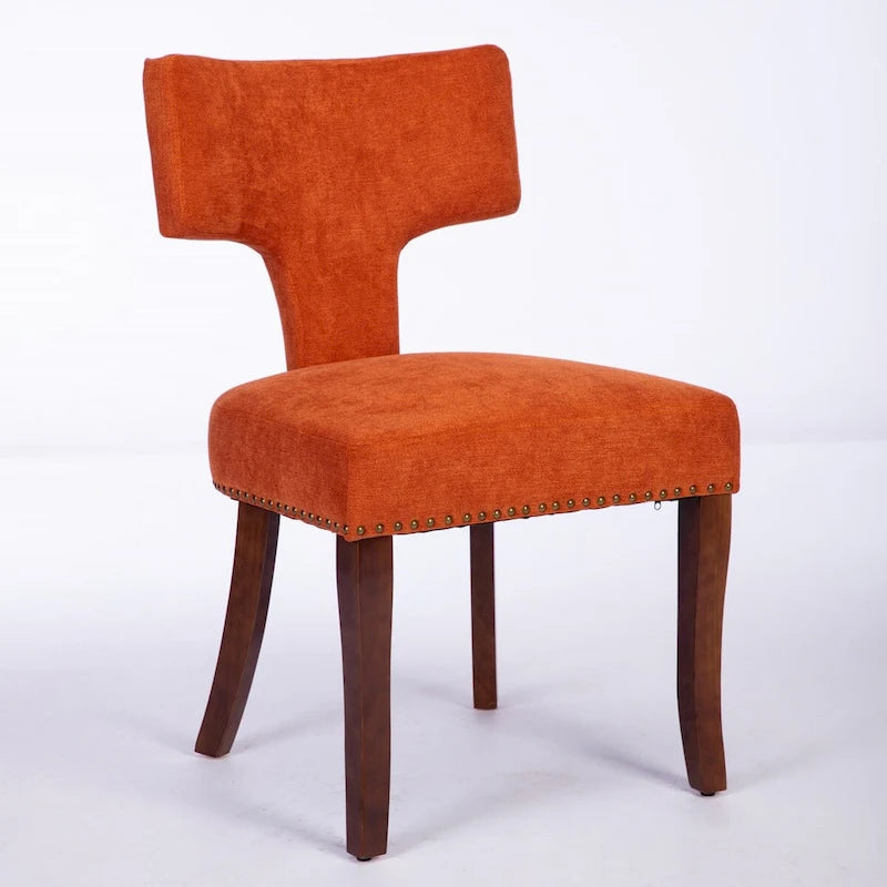 Chaises de salle à manger modernes, chaise d'appoint rembourrée en tissu lin style fermier, dossier incurvé avec clous en cuivre