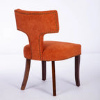 Chaises de salle à manger modernes, chaise d'appoint rembourrée en tissu lin style fermier, dossier incurvé avec clous en cuivre