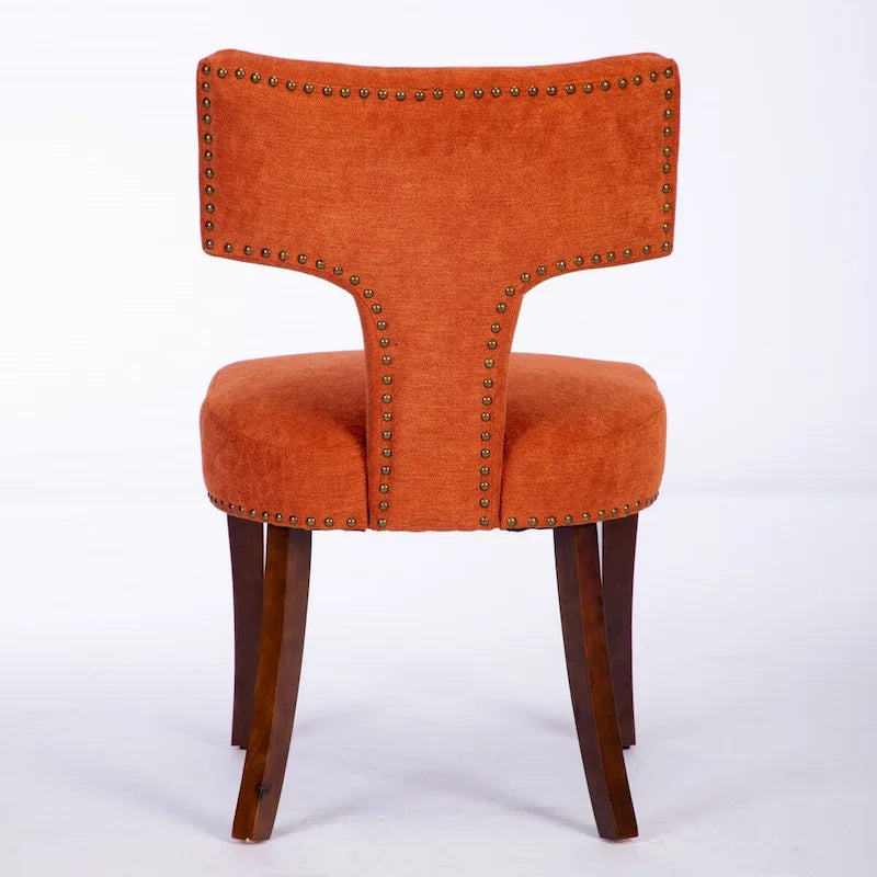 Chaises de salle à manger modernes, chaise d'appoint rembourrée en tissu lin style fermier, dossier incurvé avec clous en cuivre