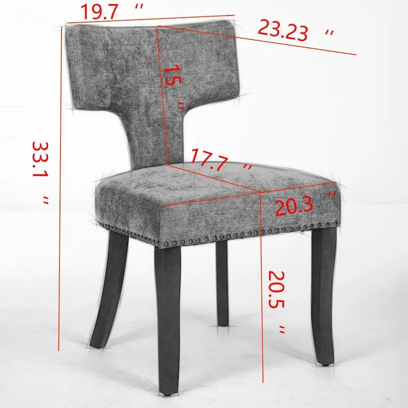 Chaises de salle à manger modernes, chaise d'appoint rembourrée en tissu lin style fermier, dossier incurvé avec clous en cuivre