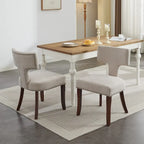Chaises de salle à manger modernes, chaise d'appoint rembourrée en tissu lin style fermier, dossier incurvé avec clous en cuivre