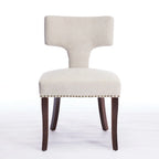 Chaises de salle à manger modernes, chaise d'appoint rembourrée en tissu lin style fermier, dossier incurvé avec clous en cuivre