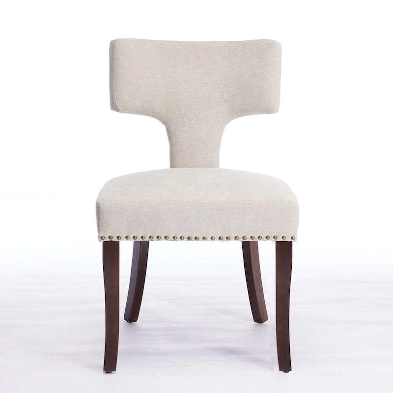 Chaises de salle à manger modernes, chaise d'appoint rembourrée en tissu lin style fermier, dossier incurvé avec clous en cuivre