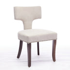 Chaises de salle à manger modernes, chaise d'appoint rembourrée en tissu lin style fermier, dossier incurvé avec clous en cuivre