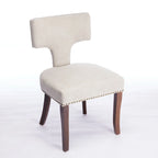 Chaises de salle à manger modernes, chaise d'appoint rembourrée en tissu lin style fermier, dossier incurvé avec clous en cuivre