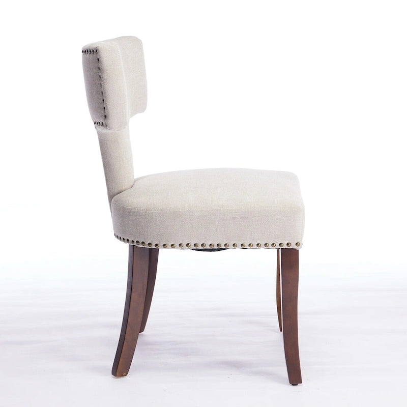 Chaises de salle à manger modernes, chaise d'appoint rembourrée en tissu lin style fermier, dossier incurvé avec clous en cuivre