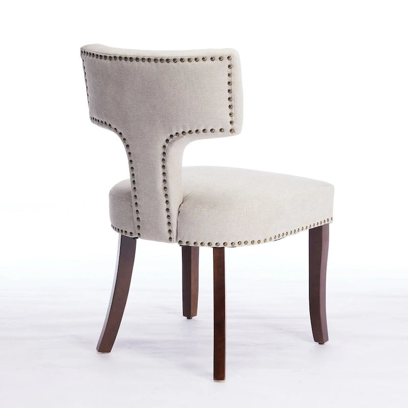 Chaises de salle à manger modernes, chaise d'appoint rembourrée en tissu lin style fermier, dossier incurvé avec clous en cuivre