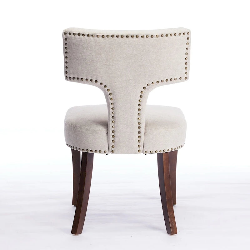Chaises de salle à manger modernes, chaise d'appoint rembourrée en tissu lin style fermier, dossier incurvé avec clous en cuivre