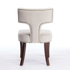 Chaises de salle à manger modernes, chaise d'appoint rembourrée en tissu lin style fermier, dossier incurvé avec clous en cuivre