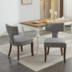 Chaises de salle à manger modernes, chaise d'appoint rembourrée en tissu lin style fermier, dossier incurvé avec clous en cuivre