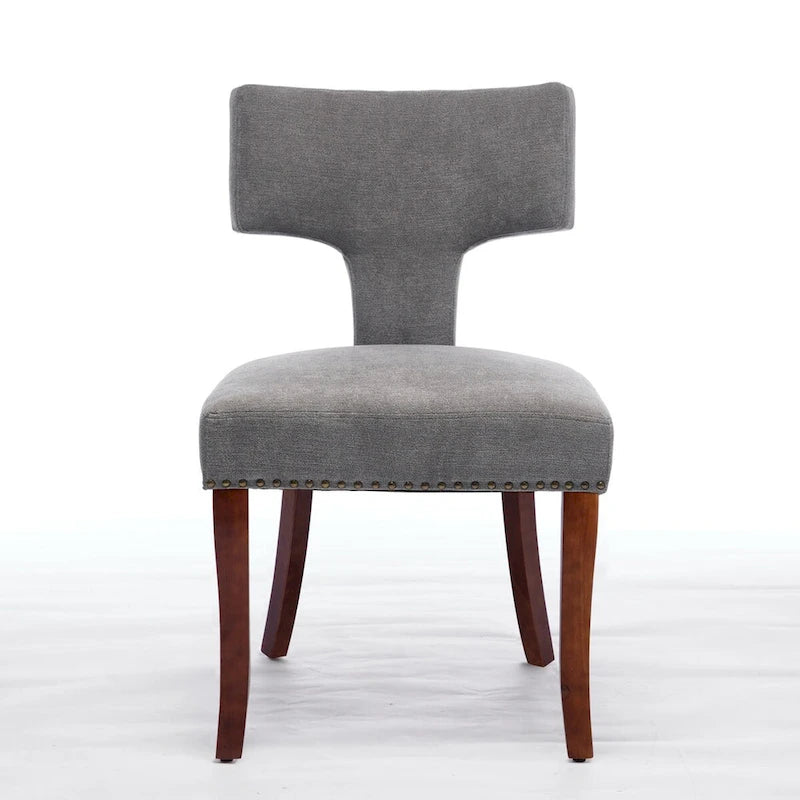 Chaises de salle à manger modernes, chaise d'appoint rembourrée en tissu lin style fermier, dossier incurvé avec clous en cuivre
