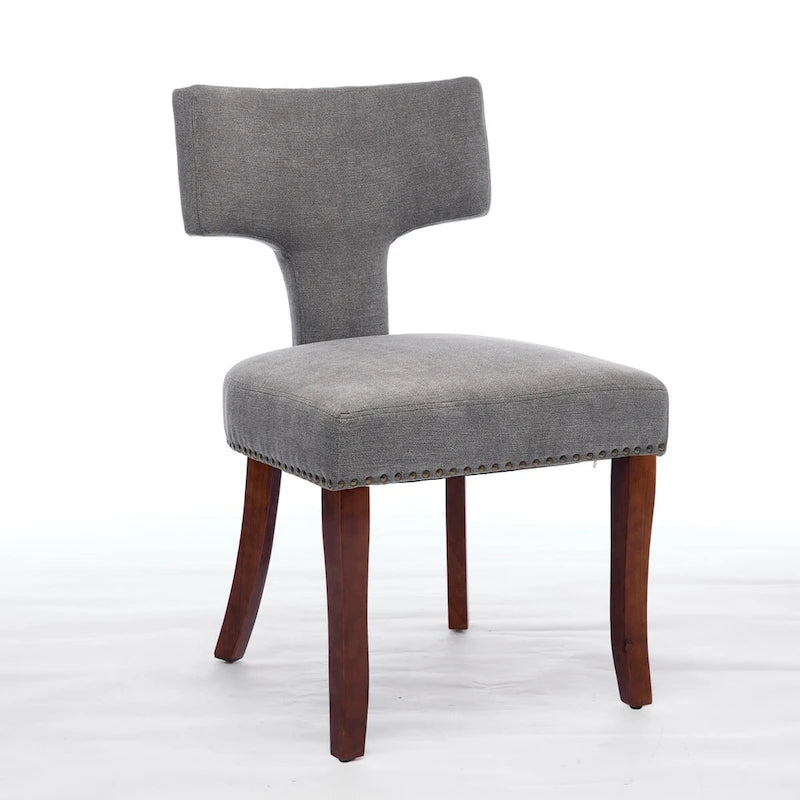 Chaises de salle à manger modernes, chaise d'appoint rembourrée en tissu lin style fermier, dossier incurvé avec clous en cuivre