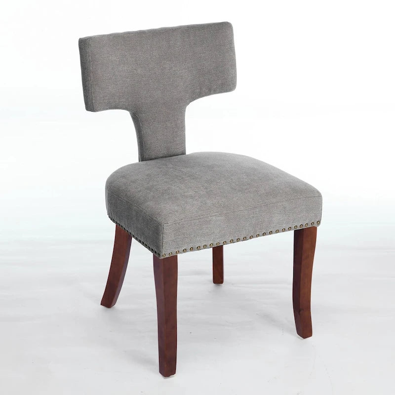 Chaises de salle à manger modernes, chaise d'appoint rembourrée en tissu lin style fermier, dossier incurvé avec clous en cuivre