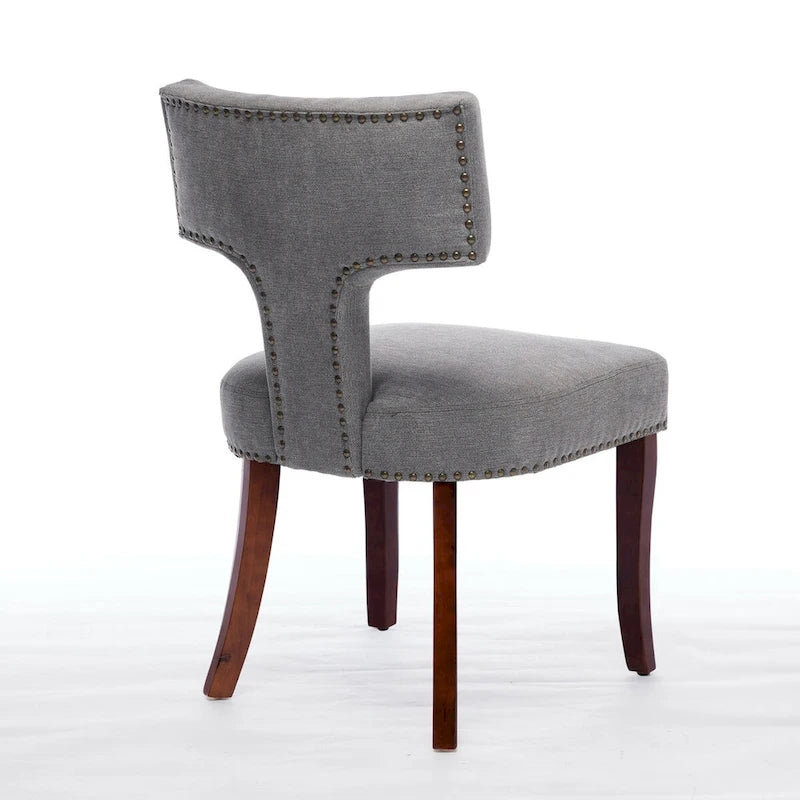 Chaises de salle à manger modernes, chaise d'appoint rembourrée en tissu lin style fermier, dossier incurvé avec clous en cuivre