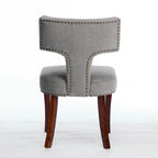 Chaises de salle à manger modernes, chaise d'appoint rembourrée en tissu lin style fermier, dossier incurvé avec clous en cuivre
