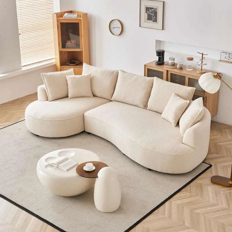 122.8 Canapé courbé en tissu Teddy moderne en forme de nuage – Gauche