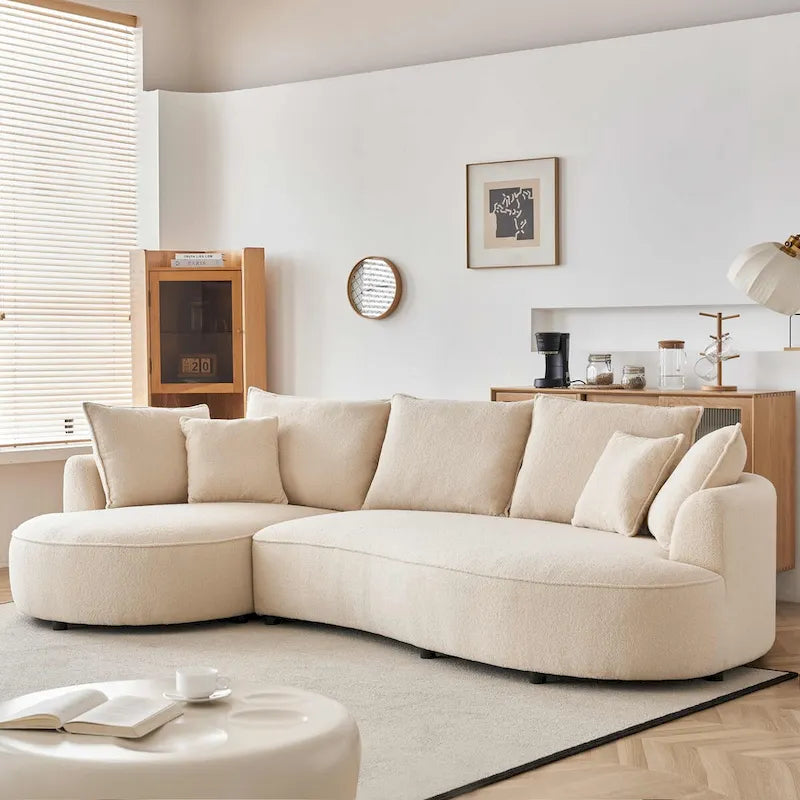 122.8 Canapé courbé en tissu Teddy moderne en forme de nuage – Gauche