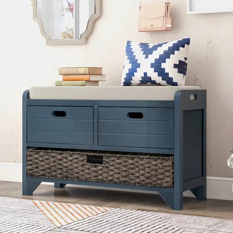 Banc de rangement avec panier amovible et 2 tiroirs